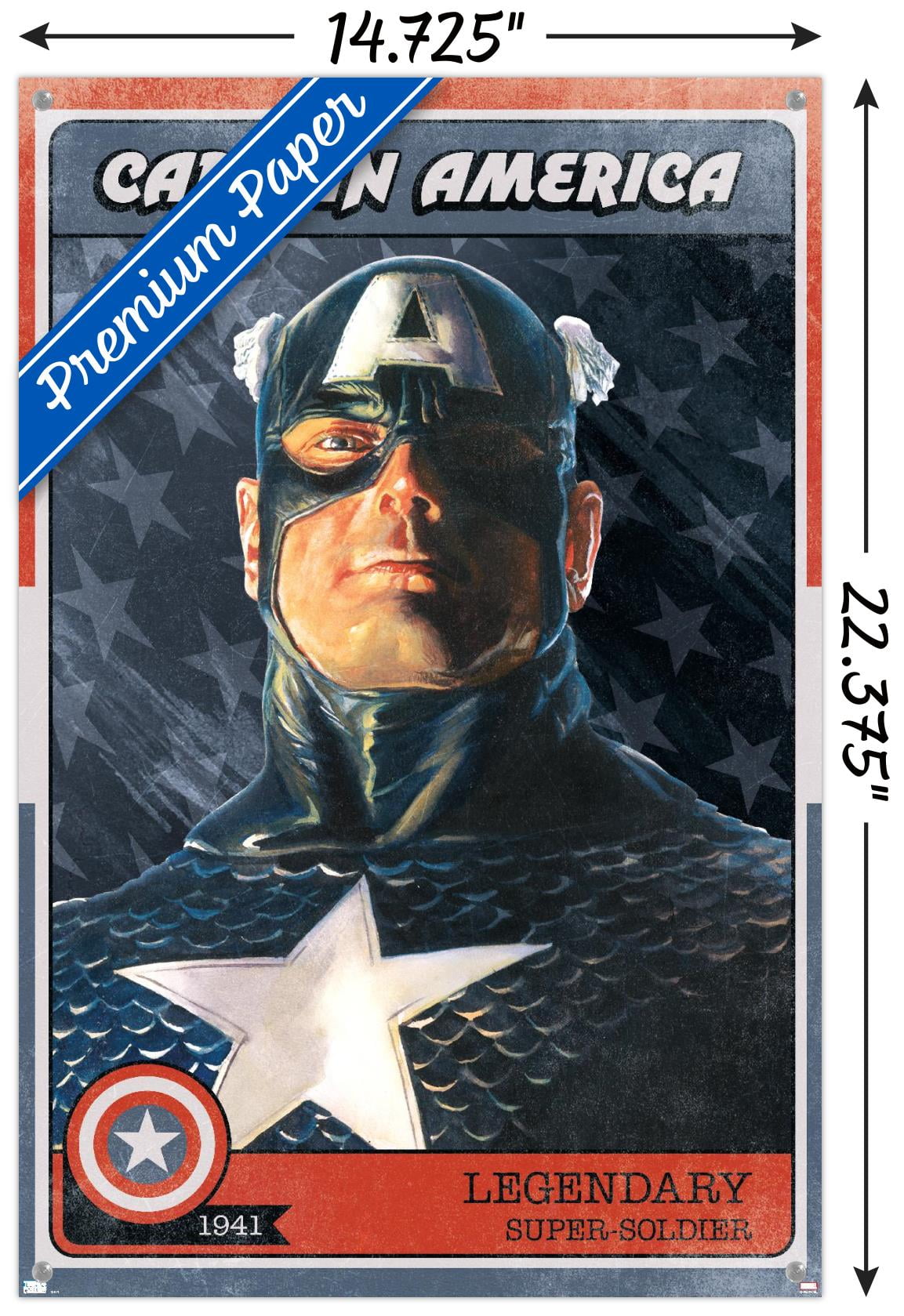 Marvel Comics - Captain America Card Wall Poster with Pushpins, 14.725" x 22.375"