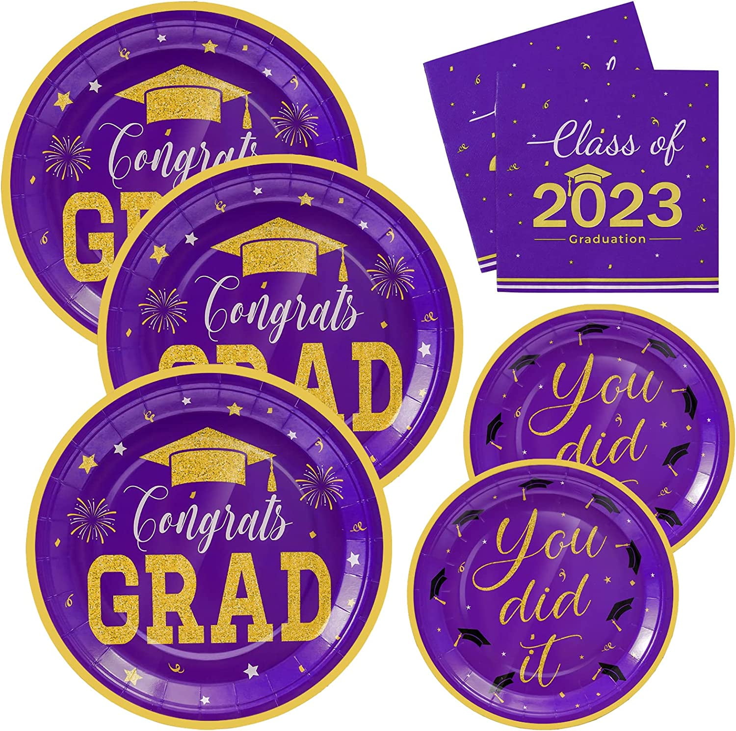 Elegant Graduation Party Supplies Set in Purple, Black, and Gold 30