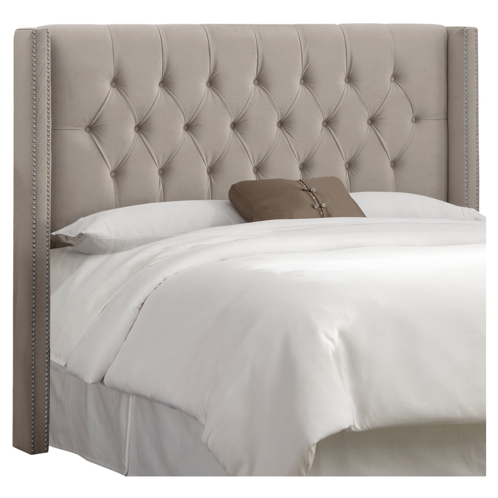 Diamond Tufted Wingback Velvet Upholstered Headboard with Nail Head
