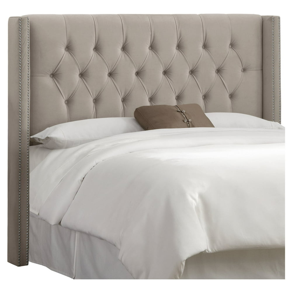 Diamond Tufted Wingback Velvet Upholstered Headboard with Nail Head
