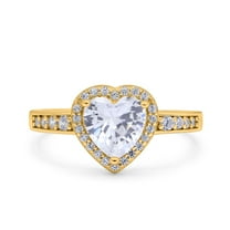 Yellow Tone, Simulated Cubic Zirconia Size-7 Heart Promise Ring Halo Heart Round 925 Sterling Silver