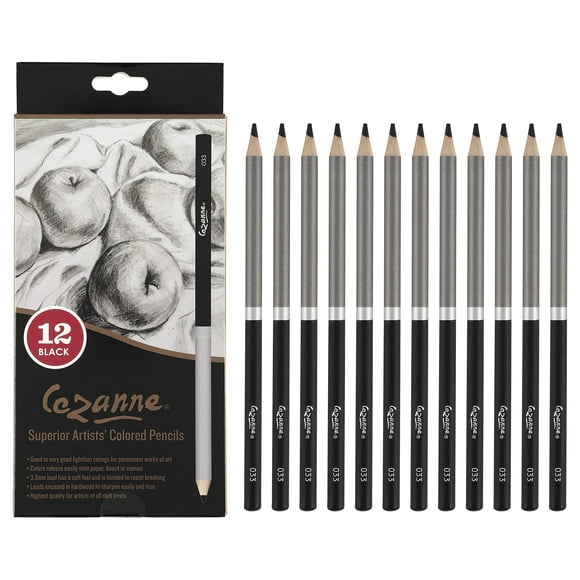 creative Mark Cezanne Lápices de colores premium, color negro, juego de 12 - Lápices de dibujo altamente pigmentados - Lápices de colores para dibujar, mezclar, colorear y más