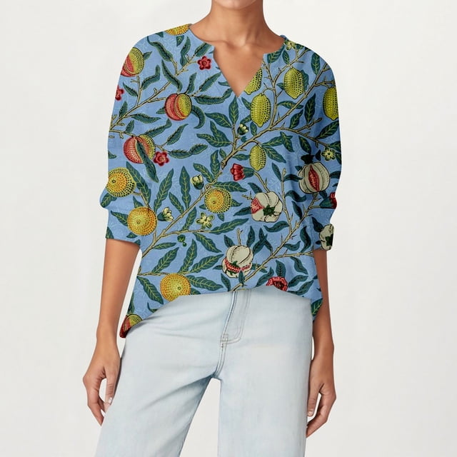 MHFRRA Camiseta de Manga Larga con Cuello En V y Estampado Único Verde