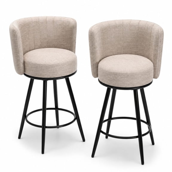 Set of 2 Modern Counter Height Bar Stools, 27-Inch Tufted Upholstered Barstools with Backrest and Footrest, Metal Legs, for Kitchen Island, Counter, Cafe, Dining Room, Beige