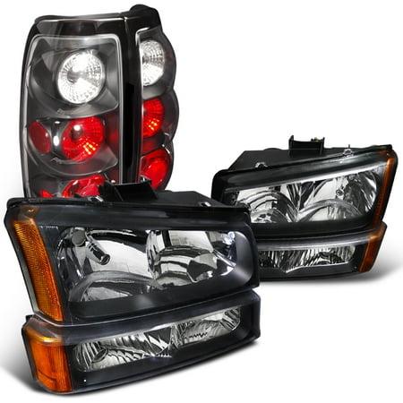 Chevy Silverado Tail Lamp Spec-D Tuning For 2003-2007 Chevy Silverado Crystal Black Headlights + Bumper Lights Parking Lamps + Tail Lights (Left+Right) 2003 2004 2005 2006 2007 ()