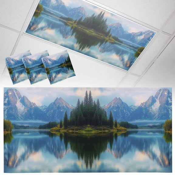 3 Pack Magnetic Fluorescent Light Covers, 2x4 Ft,Modern Landscape Forest Snow Mountain Lake Magnetic Light Covers for Ceiling Lights Classroom Office Home Decor