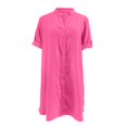 thumbnail image 4 of OSOLU Dresses Women Spring/summer Solid Color Loose Shirt Dress Mid Sleeve Button Dress Lovely Sundress Wedding Guest Dress, 4 of 5