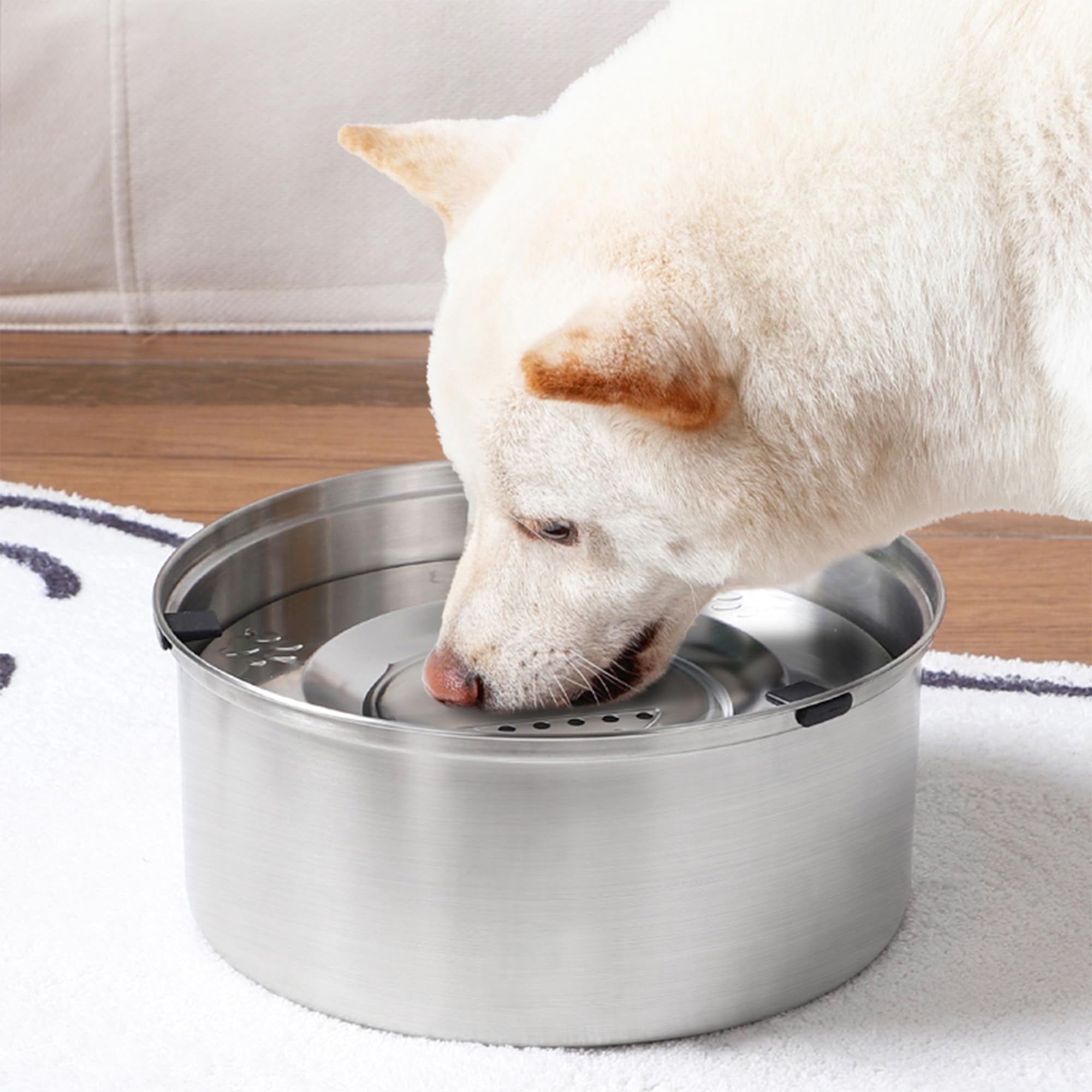 Stainless Steel No Spill Dog Water Bowl, 1L Large Capacity Slow Feeder Splash Pet Drinking Bowl for Dogs Cats, Durable Non Slip Design for Indoor Outdoor Use, Siler