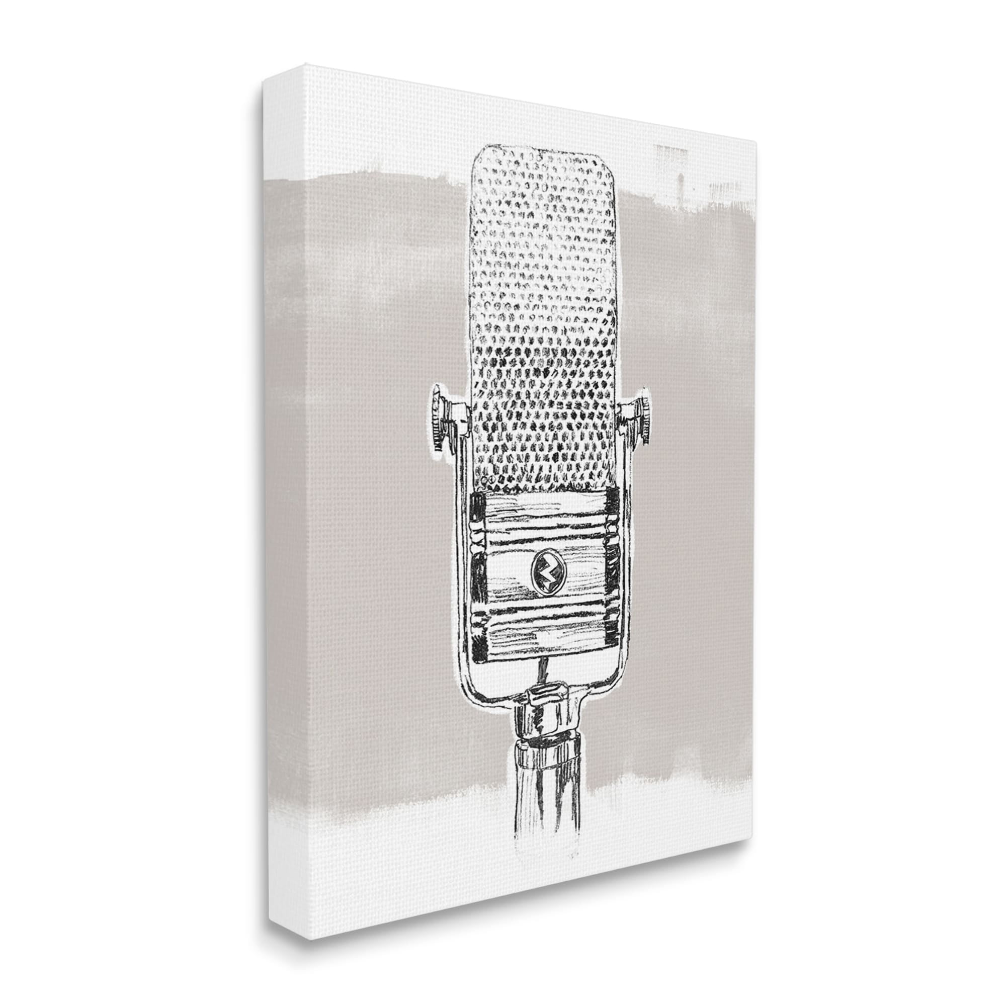 Stupell Industries Vintage Microphone Music Drawing Novelty Painting Gallery Wrapped Canvas Print Wall Art