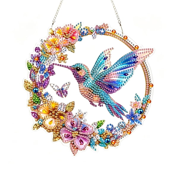 Hummingbird Pearl Art Kit DIY Suncatcher Hanging Ornament Pearl Painting Craft Set for Adults Holiday Wall Decor Handmade Gift for Christmas Craft Lovers Mom Friends,A