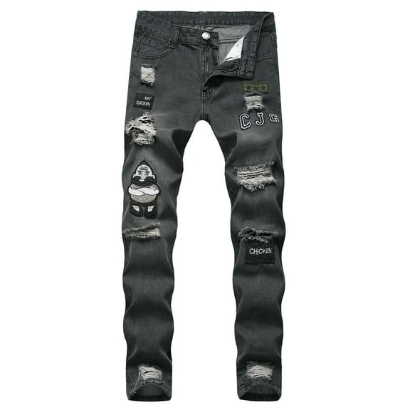 Douhoow Men's Ripped Skinny Jeans Frayed Destroyed Trousers Denim Pants S-3XL