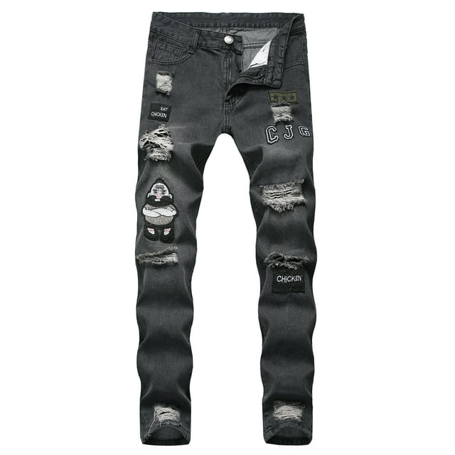 SUNSIOM Pantalon de Moto Ajusté à Bord Déchiré