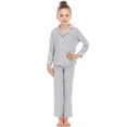 thumbnail image 5 of CUZIBR Girls Christmas Party Outfits 2 Piece Home Set Long Sleeve Button Down Turndown Collar Solid Blouse Pants Loose Fit Relaxed Cozy Sleeping Wear Sets,Grey,4-5 Years, 5 of 9