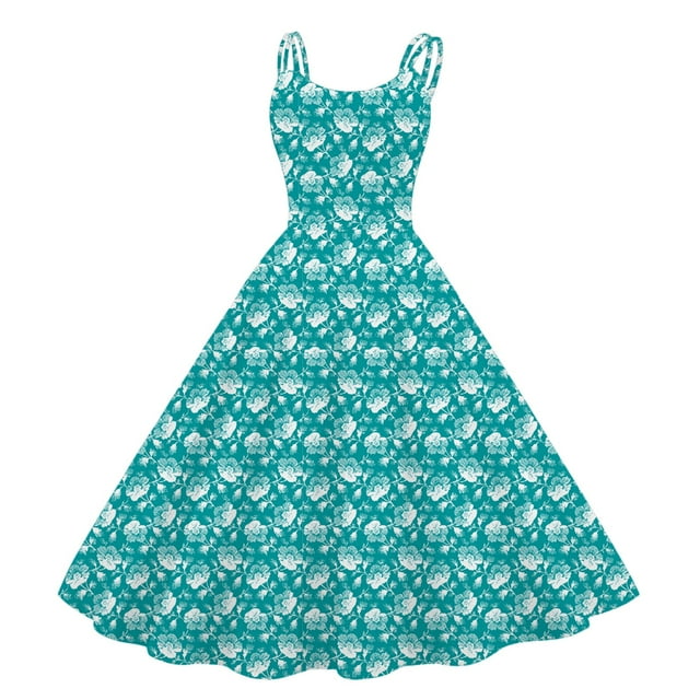 TJAZFJPA Robes d'Été pour Femmes Tendance 2025 Robes Vintage pour Femmes Sans Manches Longueur Genou Rétro Ligne A Évasée Swing Formelle Bal Fête Robe Maxi Robes pour Femmes Formelle Robe Tropicale
