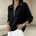 thumbnail image 2 of AVRNLIQ Womens Black Oversized Quarter Zip Ribbed Knit Pullover Sweater, Relaxed Fit Long Sleeve,Size L, 2 of 3