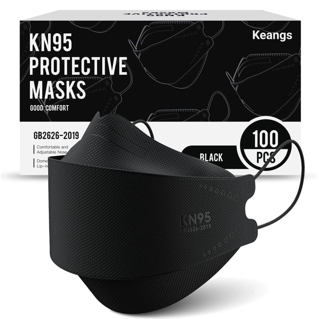 Máscaras faciales Keangs KN95, paquete de 100, transpirables, negras, para adultos