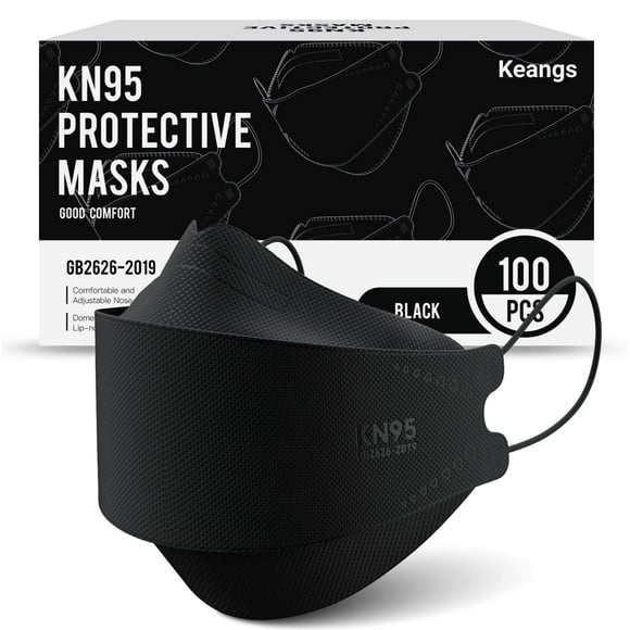 Máscaras faciales Keangs KN95, paquete de 100, transpirables, negras, para adultos