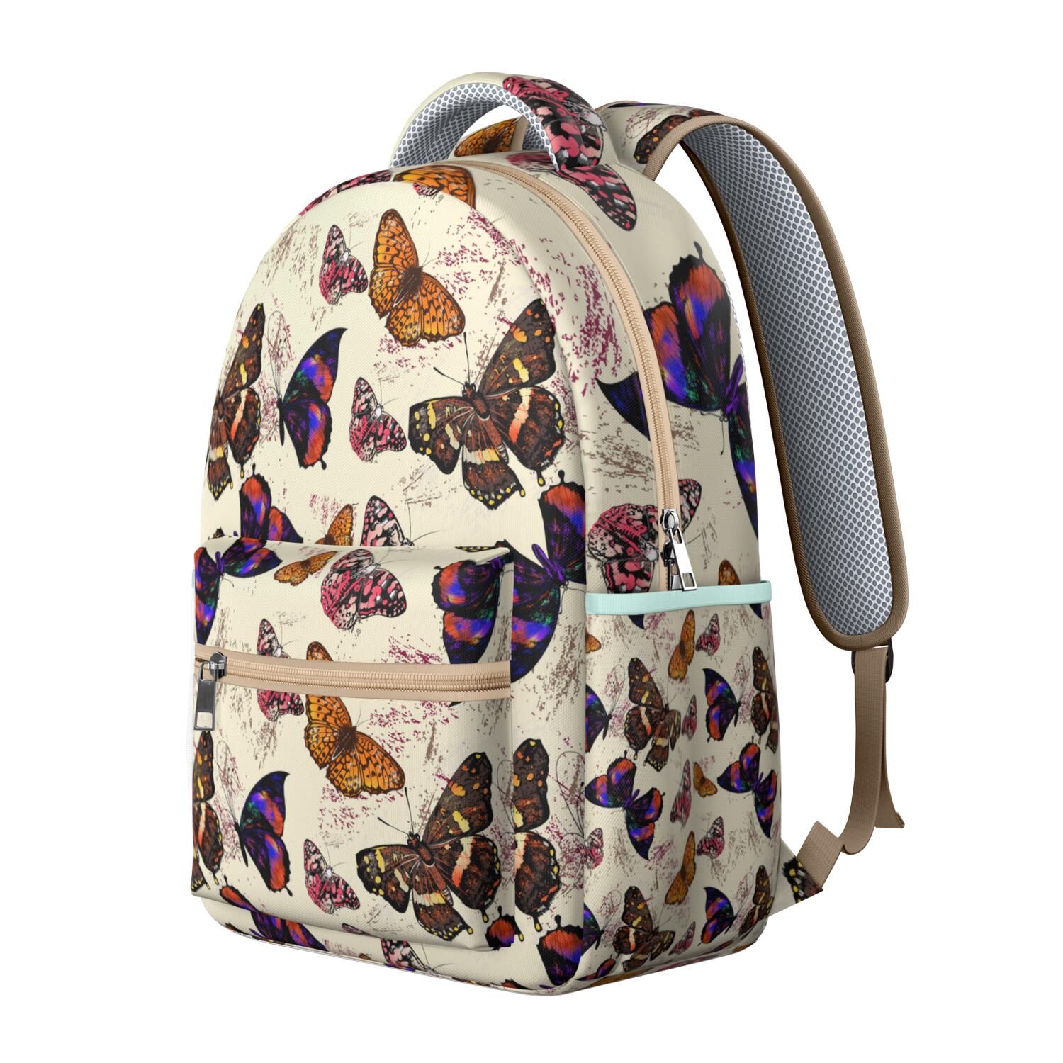 "Stylish Butterfly Design College Backpack - Roomy School Bookbag with 15 Inch Laptop Pocket, Water-Resistant, Trendy Bag for Women Students"
