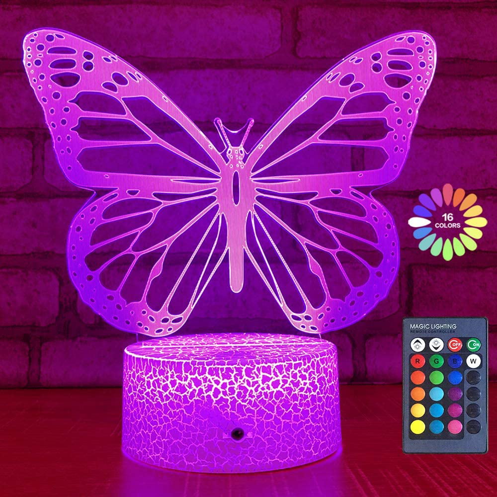 7 Glowing Color with USB or Battery Operated Creative 3D Desk lamp Excellent Choice for Kids as Toy Gift Nigh lamp 3D Butterfly Illusion led lamp for Home Decoration and Kids Fun 