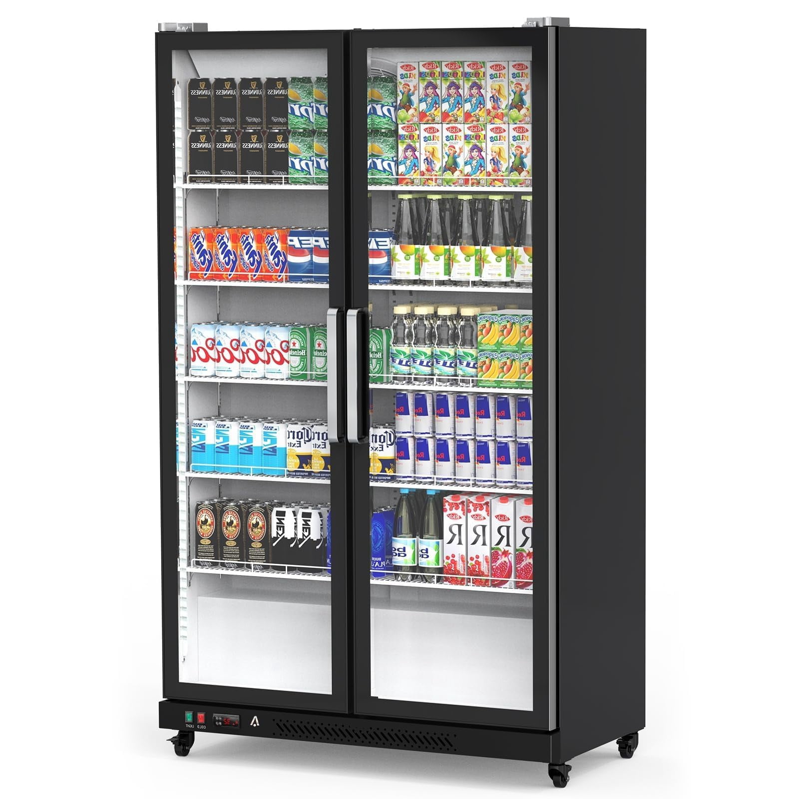 Historyli Commercial Display Refrigerator, Glass Door Beverage Cooler with LED Lighting & Adjustable Shelves, Black