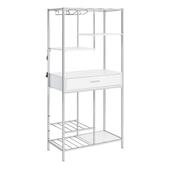 Pemberly Row 1-drawer Contemporary Metal Bar Cabinet w/ Shelving White & Chrome
