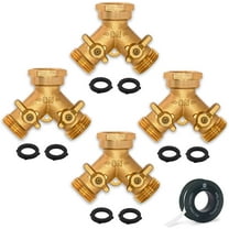 Morvat Heavy Duty Hexagonal Brass 2 Way Garden Hose Y Splitter, 4 Pack