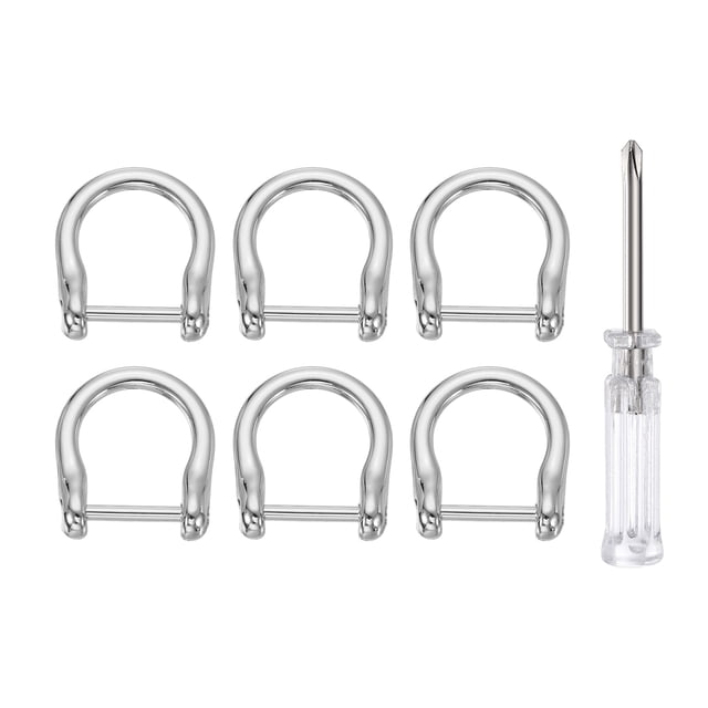 Uxcell 6pcs D-Rings Tornillo en Shackle 5/8" Metal Herradura Forma U Semicirculo D Ring Soporte de Llave con Destornillador para Manualidades de Cuero DIY Accesorios de Llave Collar, Plata