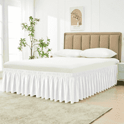 Elastic Wrap Around Bed Skirt Dust Ruffle Smooth Soft Bed Frame Cover 15-inch Drop (Twin, White)