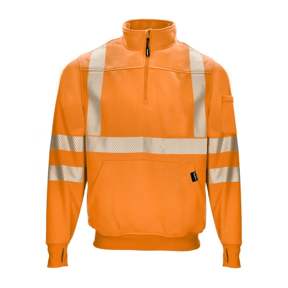 RefrigiWear HiVis Quarter-Zip Sweatshirt - High Visibility Safety Pullover with Reflective Tape