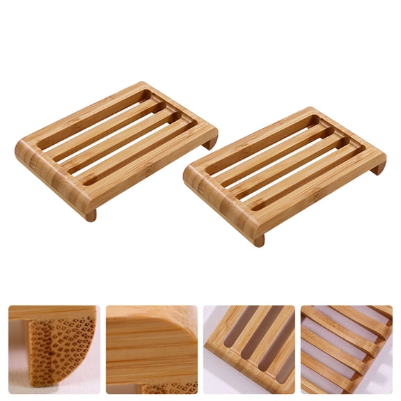 BESTOYARD 2Pcs Sturdy Bamboo Soap Holder with Fast Draining Features and Eco Friendly Material