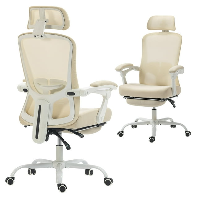 HOMCOM Ergonomic Office Chair, Reclining Mesh Computer Chair, Beige
