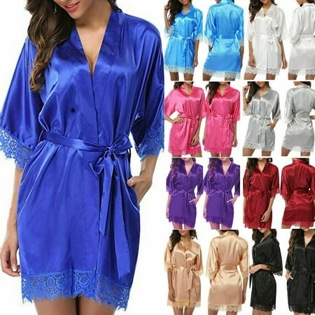 

SUNSIOM Women s robe Silk Satin Robes Wedding Bridesmaid Bride Gown kimono Solid Robe