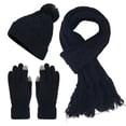 thumbnail image 2 of HNMKIU Women's Fashion Casual Solid Color Knitted Warm Woolen Hat Scarf Three Piece Winter Set Black - One Size, 2 of 6