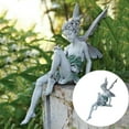 thumbnail image 6 of Sitting Fairy Statue Fountain Pond Ledge Fairy with Wing Garden Statues Home Shelf Patio Figurine Backyard European Weatherproof Sculpture , White, 6 of 10