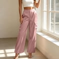 thumbnail image 4 of LEAVINGSUO Cargo Pants Women Satin Work Pants With Elastic Waistband And Button Flap Pockets Casual Trousers Pink L, 4 of 8