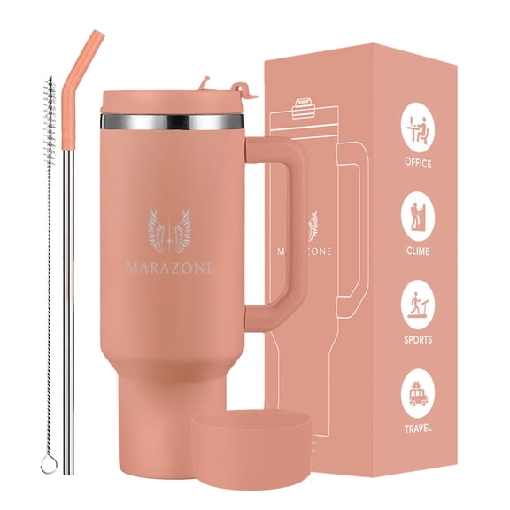 MARAZONE 40 oz Sunset Pink Stainless Steel Insulated Travel Mug for Hot and Cold Drinks, Leak Proof Tumbler with Accessories