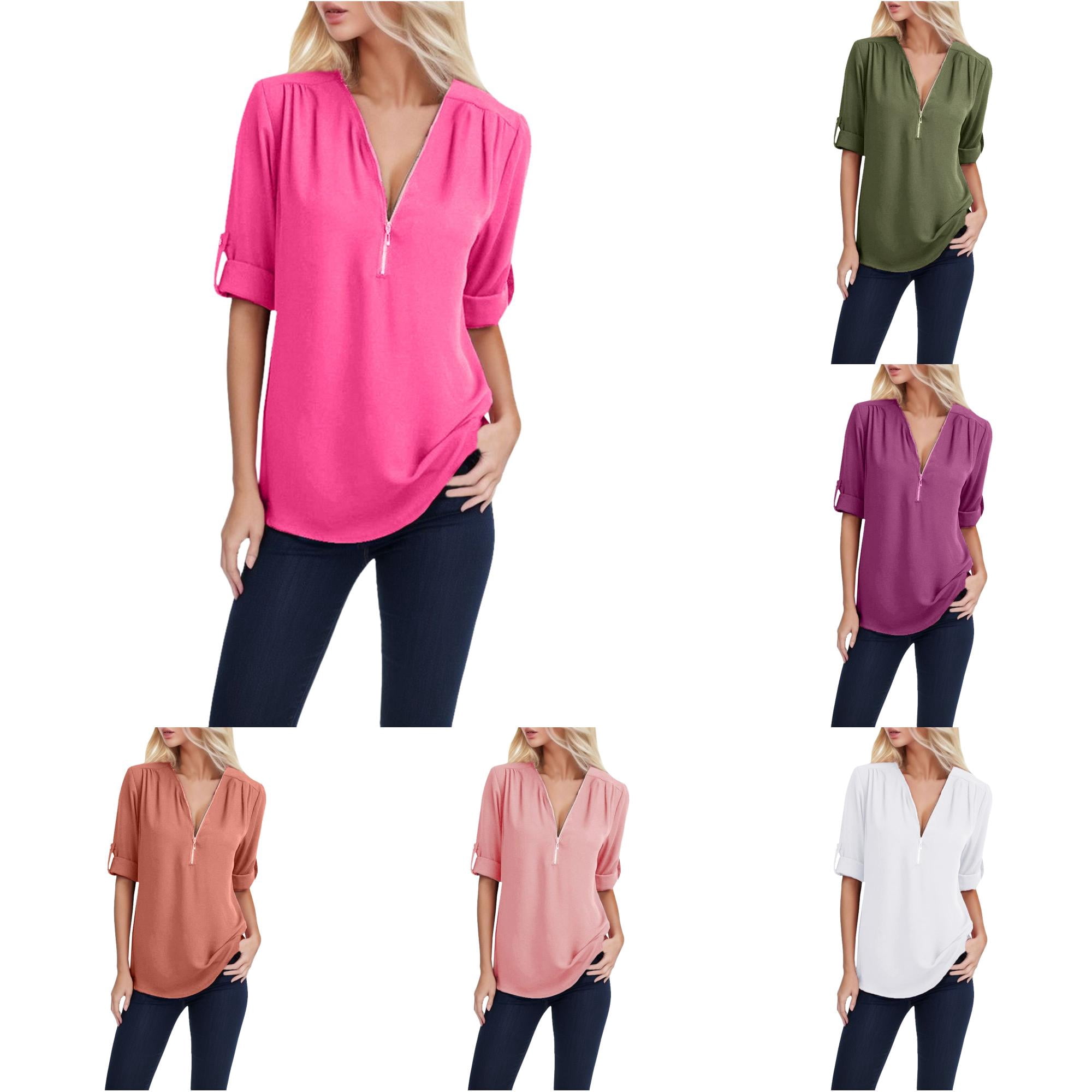 Button Women Ladies Clothing Loose Shirt Chiffon Zipper Long Sleeves Plus Size Tops Chiffon Ladies Button down Blouse Women Blouse Blouse Shirt