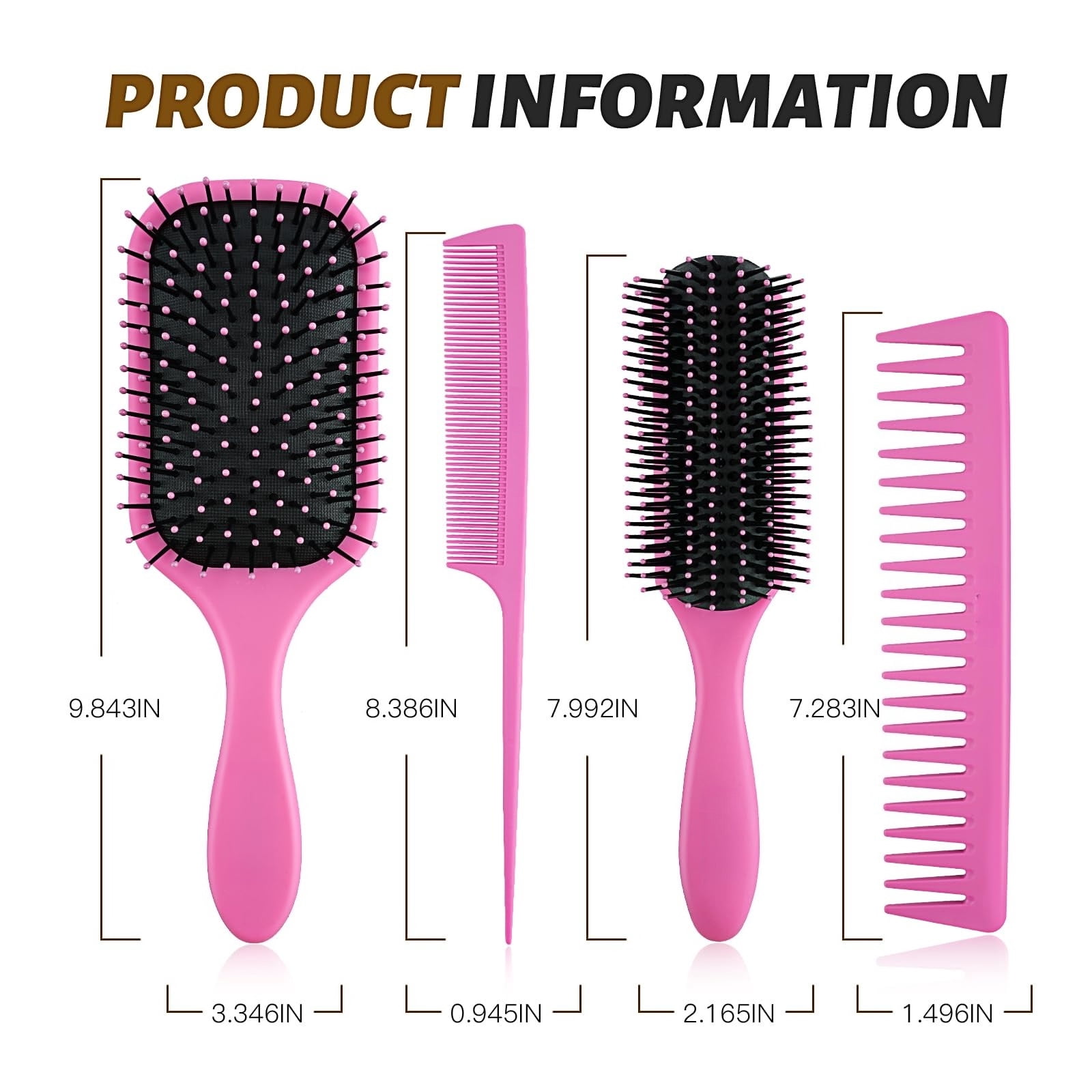 Hair Brush for Women and Men, 4Pcs Paddle Brush Detangling Brush Hair Comb Set for Long Thick Thin Curly Hair, Hairbrush Great On Wet or Dry, No More Tangle
