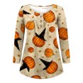 thumbnail image 3 of Blusa informal de manga larga con botones abiertos y cuello redondo para mujer, holgada, plisada, para Halloween Pompotops FGAJ4540, 3 of 5