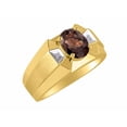 thumbnail image 3 of RYLOS Men's Rings 14K Yellow Gold Rings Classic Designer  9X7MM Oval Gemstone &  Diamond Ring Smoky Quartz June Birthstone Ring Size 13, 3 of 7