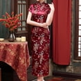 thumbnail image 2 of gcong Cheongsam Dress for Women Qipao Slim Fit Short Sleeve Bodycon Mandarin Collar Side Slit Chinese Floral Print Dragon Dress Wedding Guest Dresses for Women Dark Purple, 2 of 4