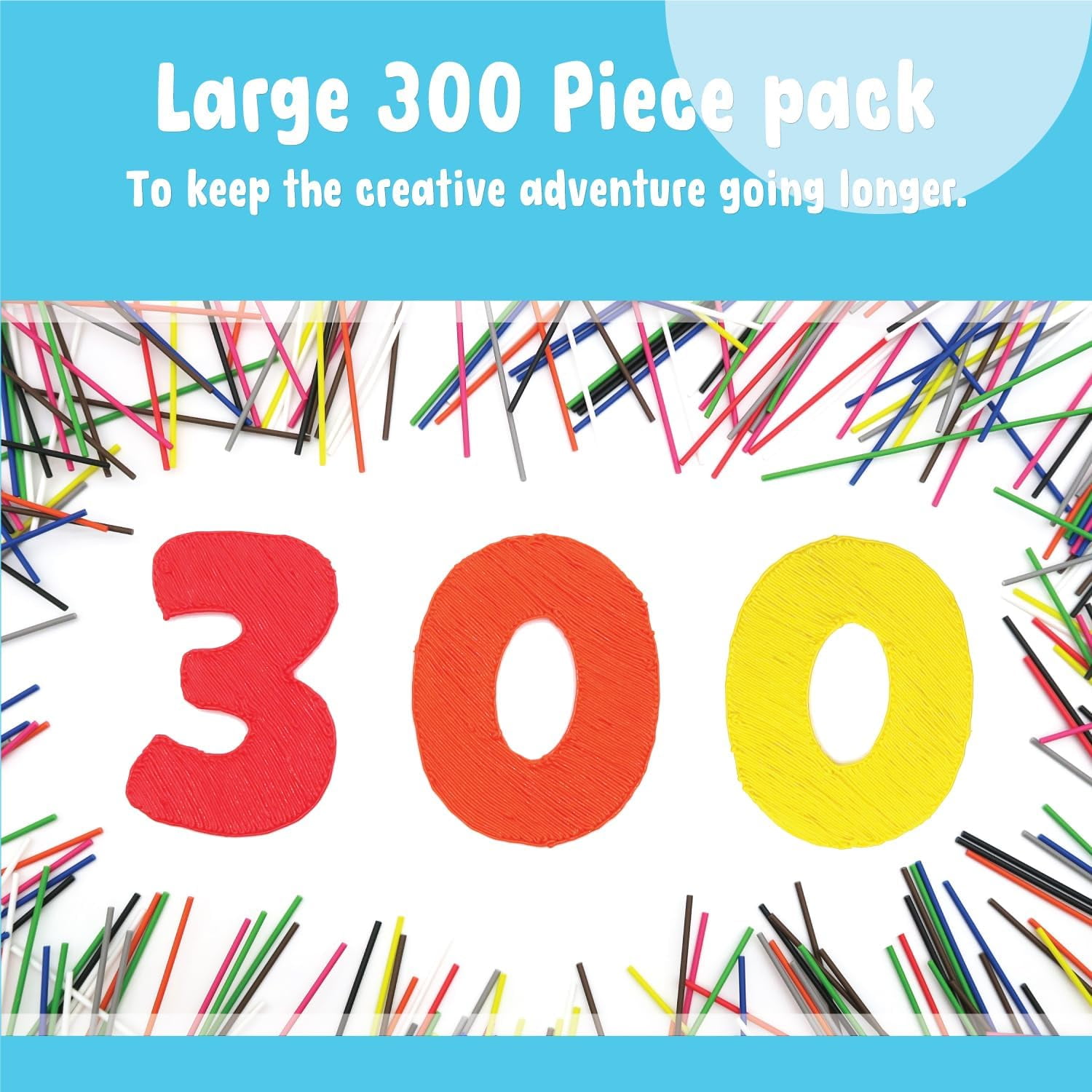 300 Piece 3D Pen Refill Pack | Compatible with The Start+ Only | 10 Vibrant Colors of Safe Low Temperature PCL Filament 2.5mm Thick | Not Compatible with Other 3D Pens