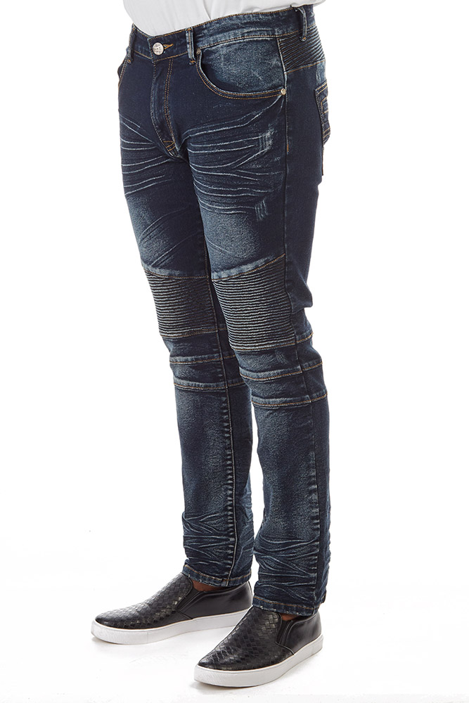 RAW X Men's Slim Fit Skinny Biker Jean, Comfy Flex Stretch Moto Wash Rip Distressed Denim Jeans Pants - image 3 of 3