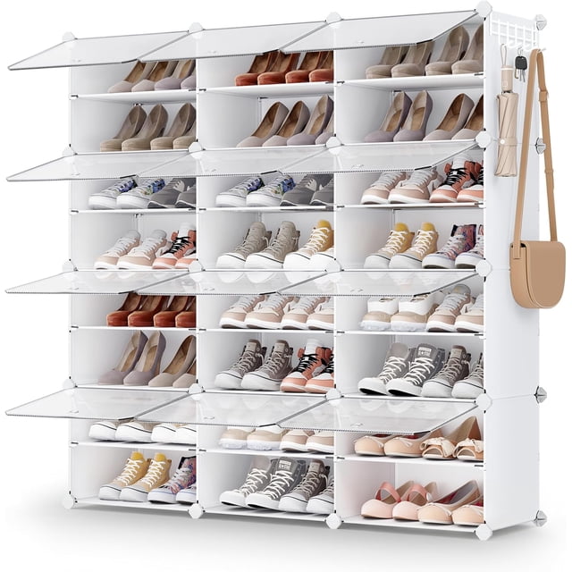 SONGMICS - Zapatero, organizador de zapatos de 8 cubos con puertas, 32 pares de armarios de plástico para recámara, entrada, marco de acero, panel de plástico, color blanco ULPC034W01