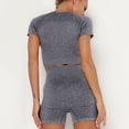 thumbnail image 5 of SWSMCLT Women's 2 Piece Outfit Workout Set Tracksuit Lounge Sets Yoga Exercise Gym Wear Seamless Summer Quick-Dry Crew Neck High Waist Short Sleeve Crop Top Biker Shorts Set Dark Grey Small, 5 of 5