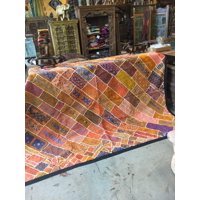 Mogul Indian Orange Vintage Tapestry Embroidered Headboard Bohemian Kutch Throw Wall Hanging 90X 80