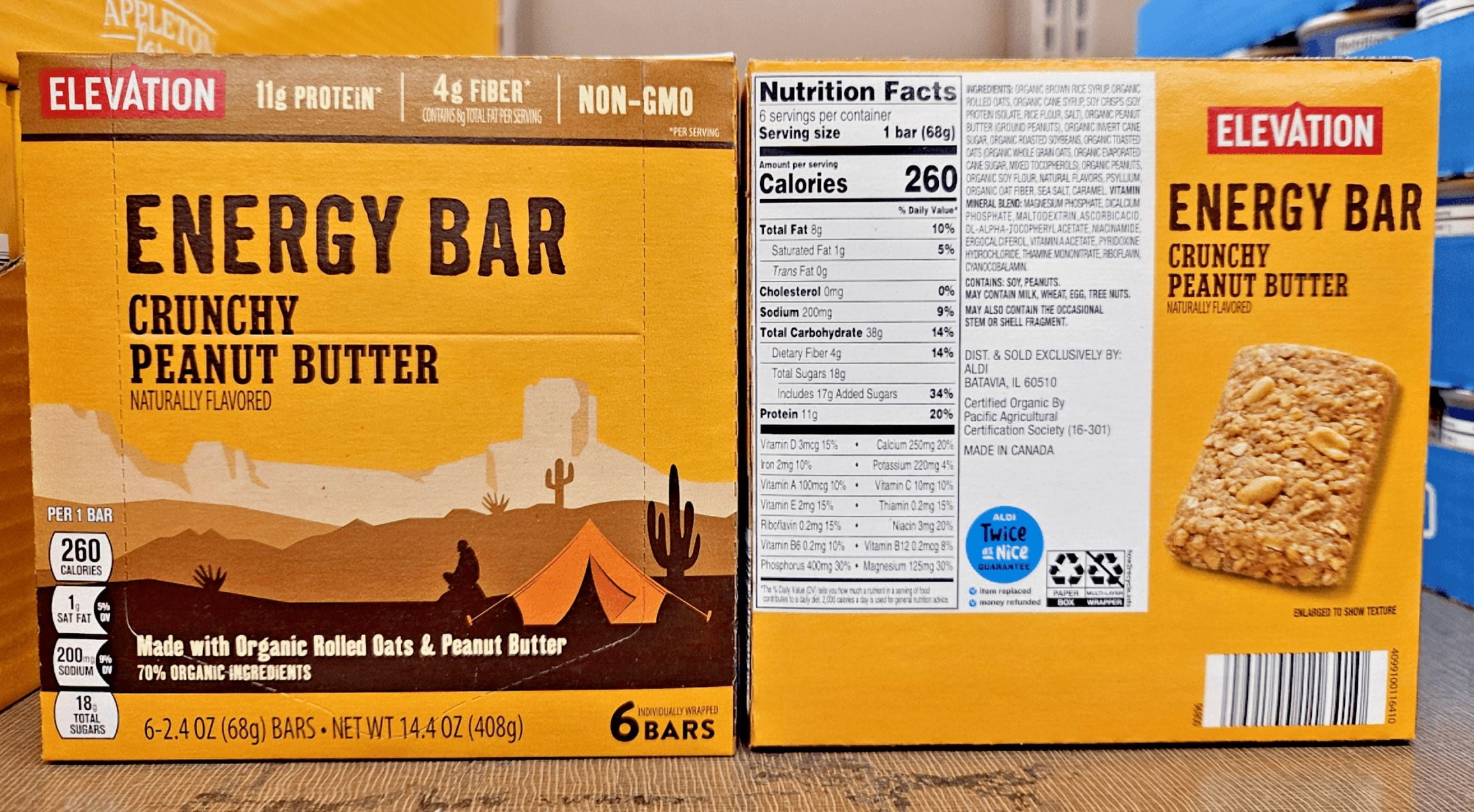 Elevation Energy Crunchy Peanut Butter Bar 14.4oz 408g (2 Boxes)