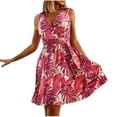 thumbnail image 1 of Vestido de cintura elástica sin mangas con estampado de cuello en V informal de verano para mujer a la moda Pompotops  ghjkhdj7975, 1 of 8