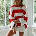 thumbnail image 2 of Arlun Oversized Striped Color Block Cozy Knitted Sweaters for Women Loose Crew Neck Long Sleeve Drop Shoulder Pullover Sweater 2026 Winter Spring Fashion Outfits Red XL, 2 of 5