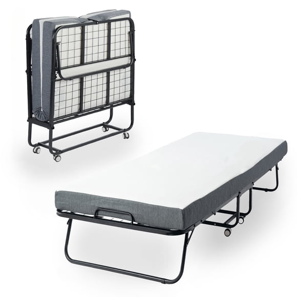 HOMYLIN Cama Plegable con colchón, Cama de Adultos abatible Metal Individual,96 * 190cm portatil Plegable para Invitados con colchón de Espuma viscoelástica y Marco de Metal Resistente sobre